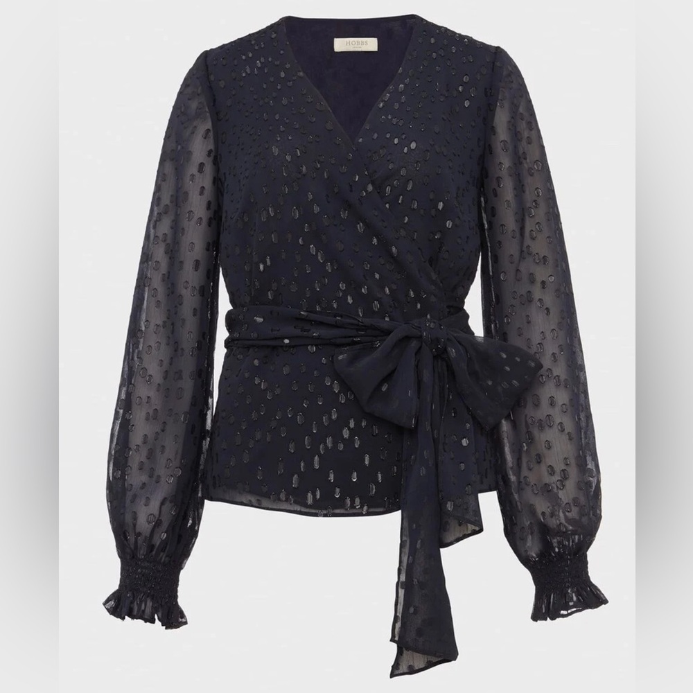 HOBBS London Elizabeth Lurex Wrap Blouse Navy UK6 US2